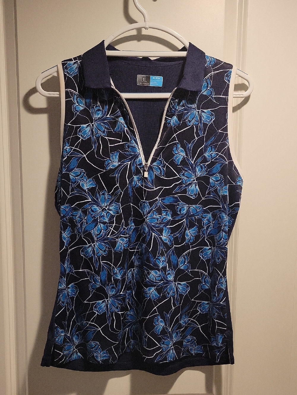 Sleeveless Navy Blue Floral Golf Shirt